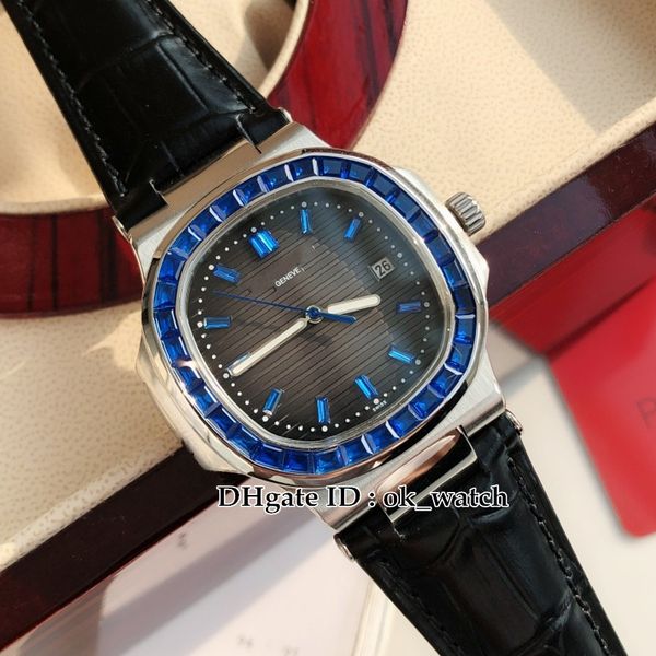 GDF New 5711/1A Miyota 8215 Автоматические мужские часы синий квадратный алмазный панель черный кожаный ремешок 40 -мм часов