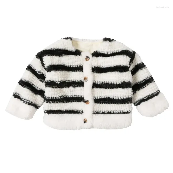 Jacken Mädchen Mantel 2023 Herbst Winter Plüsch Mädchen Baby Wolle Pullover Mädchen Schwarz Und Weiß Gestreiften Verdickte Tops