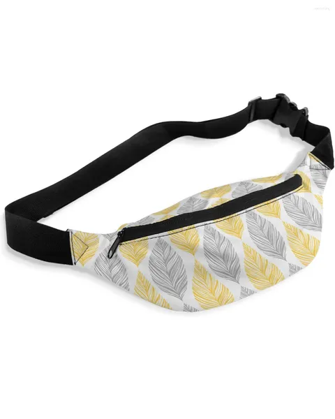 Sacos de cintura Amarelo Cinza Textura de Folha para Mulheres Homem Viagem Ombro Crossbody Peito Impermeável Fanny Pack