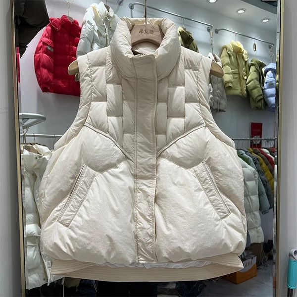 Damenwesten Lagabogy Winter-Weste mit Stehkragen, aufblasbare Jacke, warm, 90 % weiße Entendaunen, Tank-Top, Parkas, locker, ärmellos, 231122