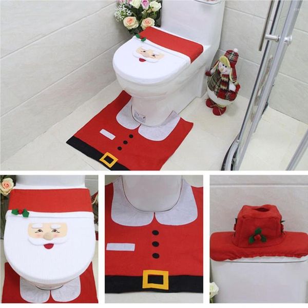 WC-Sitzbezüge Weihnachtsbezug-Set Wasserdichte Deckelmanschette Fußpolster Wassertank Dekor Jahr Weihnachten Ornamente Festival