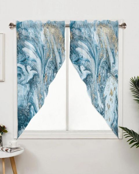 Cortina de mármore azul e ouro abstrato cortinas para quarto das crianças sala estar janela cozinha triangular