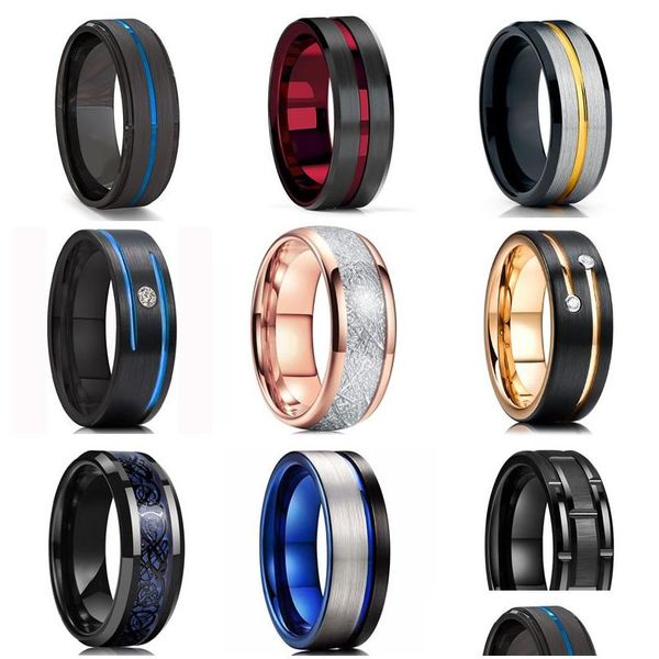 Anéis de banda moda 8mm anel de carboneto de tungstênio preto celta dragão azul fibra de carbono homens casamento gota entrega jóias otn1t