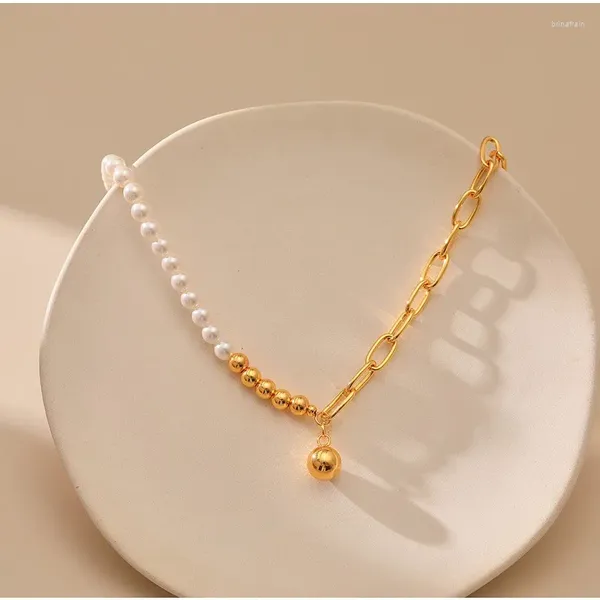 Choker CCGOOD Kugel-Anhänger-Halsketten 18 K vergoldete ovale Gliederkette Halskette Herbst- und Winterschmuck Perlenhalsband für Frauen