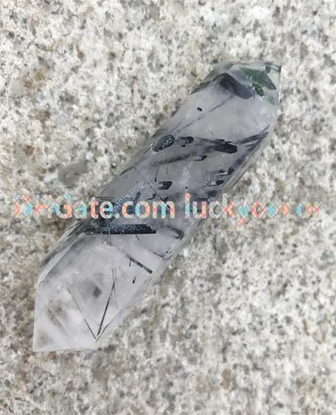 5pcs Bütün nadir oyma doğal siyah turmalin rutillenmiş kuvars taş noktaları kesilmiş yüz prizma çift sonlandırılmış kristal wand8644231