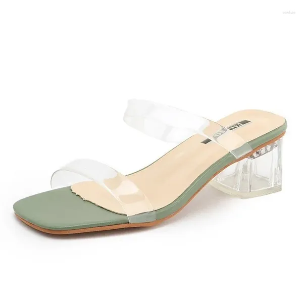 Chinelos Doce Cor 2023 PVC Jelly Sandálias Dedo Aberto Salto Alto Mulheres Sapatos Transparentes Limpar Salto Quadrado Sandalias de Mujer