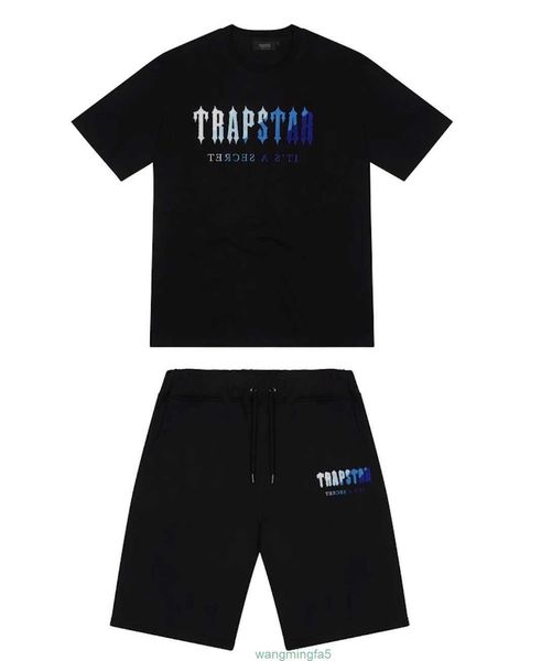 Herren T-Shirts Trap Stars T-Shirt Kurzarm Print Outfit Chenille Schwarz Baumwolle London Streetwear S-2XL 5nwm