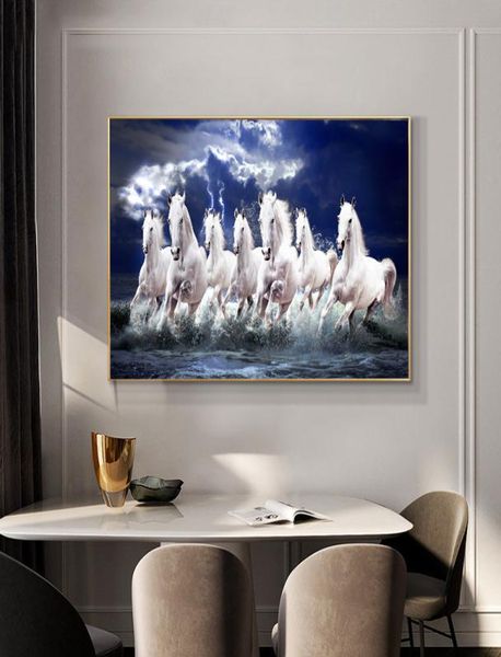 Белая бегущая лошадь Животные Картина маслом HD Печать на холсте Плакат Настенная картина для гостиной Диван Cuadros Decor1737309