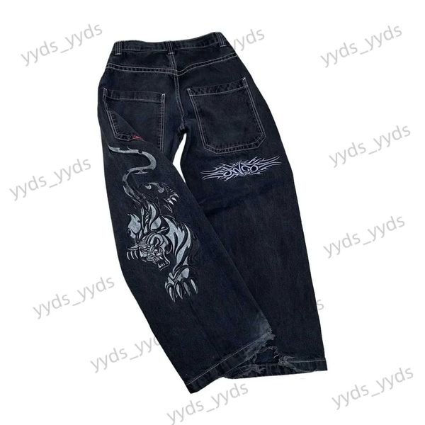 Jeans da uomo Tigre gotica Stampa grafica Jeans JNCO Hip Hop Baggy Punk Rock Pantaloni in denim nero Y2k Retro Streetwear Pantaloni larghi Abbigliamento uomo T231123