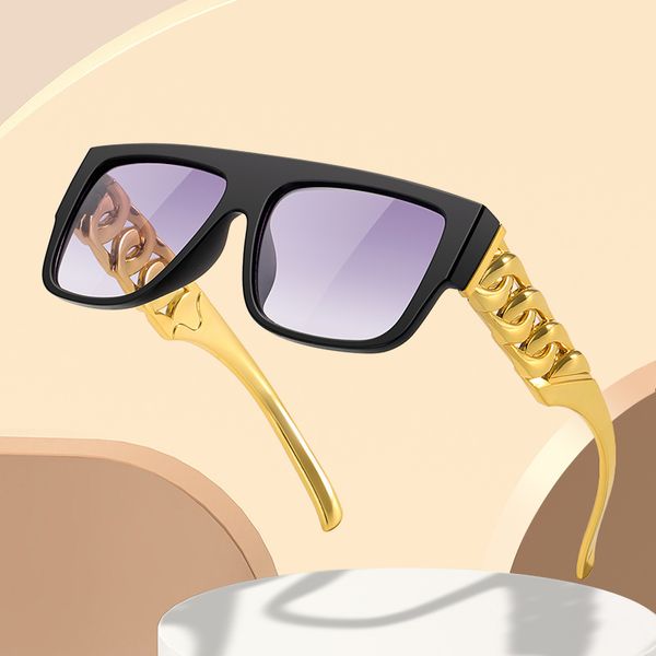 Солнцезащитные очки Куба с цепочкой, песочно-черная оправа, дуговая зеркальная ножка, модные солнцезащитные очки в стиле панк, большое золотое ожерелье, очки для хип-хопа, мужские очки для рэпа