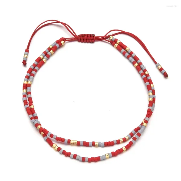 Filo ZMZY Bracciale Miyuki rosso etnico multicolore Regolabile Perline di vetro di Boemia Stringa Antica spiaggia estiva fortunata