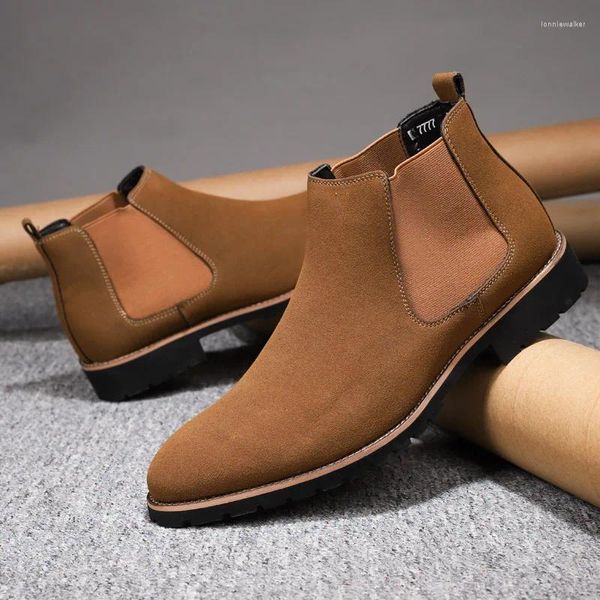 Botas tornozelo para homens inverno estilo britânico clássico camurça sapatos casuais antiderrapante de alta qualidade artesanal negócios