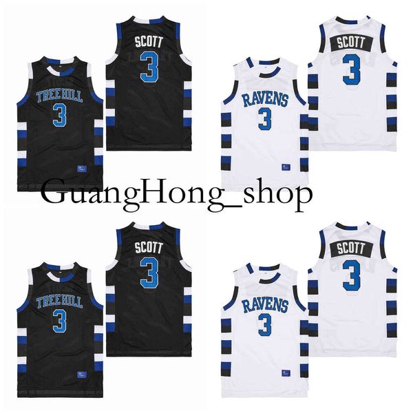 Maglia da basket GH Lucas Scott n. 3 One Tree Hill Ravens Movie College Bianco Nero Taglia S-XXL