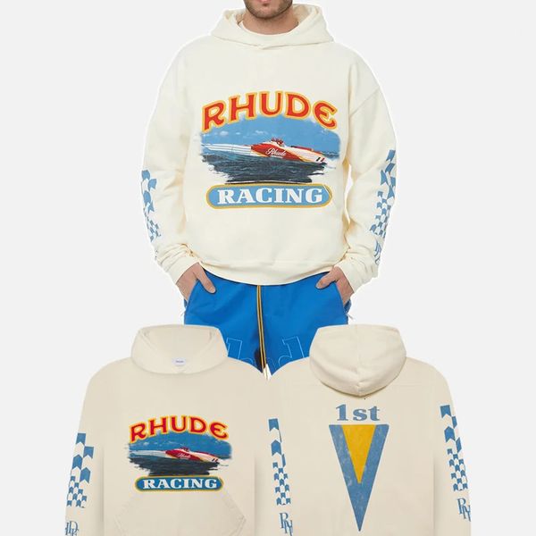 Giacche da uomo 007 Factory Rhude Cigarette Racing Felpa con cappuccio Yacht Stampa High Street Abbigliamento Moda Oversize Cotone Uomo Donna Allentato 231123