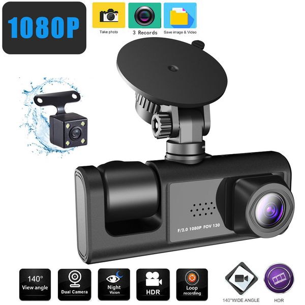 3 Kamera Dash Cam 1080p Ön ve İç 2 İnç Dashcam Taksi Uber Araba DVR Arka Kamera için Kara Kutu Kayıt cihazı