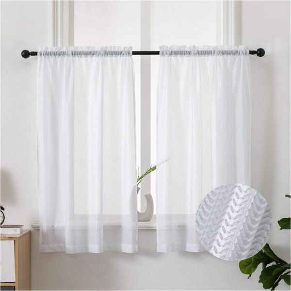 Vorhang LISM White Sheer Fishbone Yarn Short Curtains For Living Room Bedroom Modern Voile Tüll Kitchen Half Window Treatments