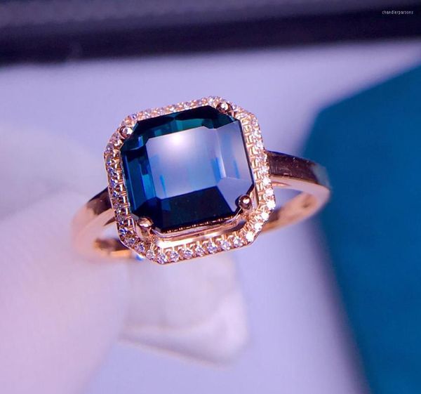 Küme Yüzük E401 Turmalin Yüzüğü 3.1ct İnce Mücevherat 18K Altın Doğal Mavi Taşlar Elmaslar Kadınlar İçin Kadın