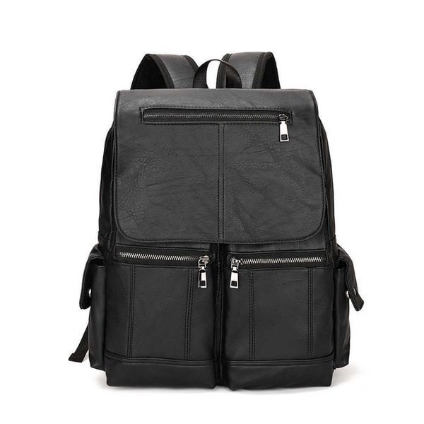 Новый кожаный рюкзак мужской модный колледж студент студент школьной сумки для компьютерной сумки 230411