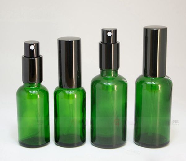 Garrafas de spray de vidro verde de perfume por atacado com tampas de ouro prateado preto 10ml 15ml 20ml 30ml 50ml 100ml