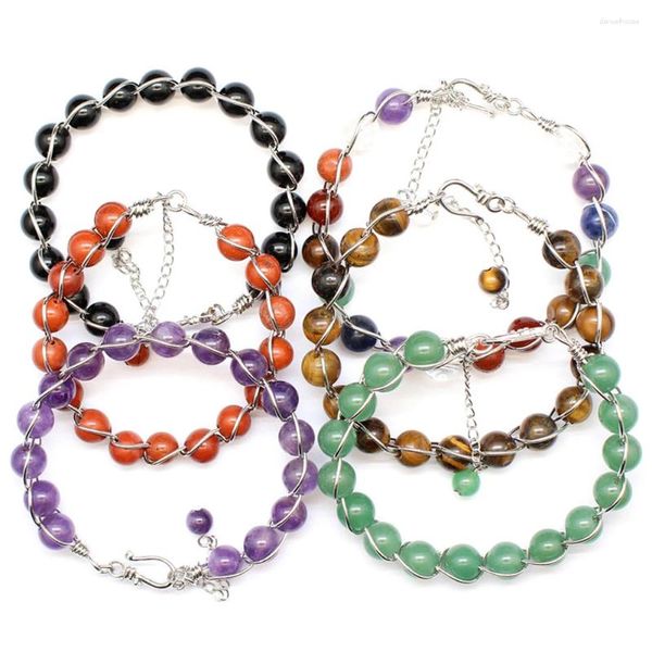 Braccialetto 6PCS di alta qualità 10mm braccialetto di pietra naturale Chakra energia di guarigione meditazione pendolo braccialetti regolabili per i commerci all'ingrosso