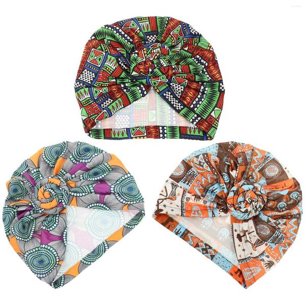 Berretti 3 pezzi Avvolgere Elastici per capelli da donna Cappuccio da donna Turbanti Cappelli africani Poliestere Nodo Foulard Moda Fitness da donna