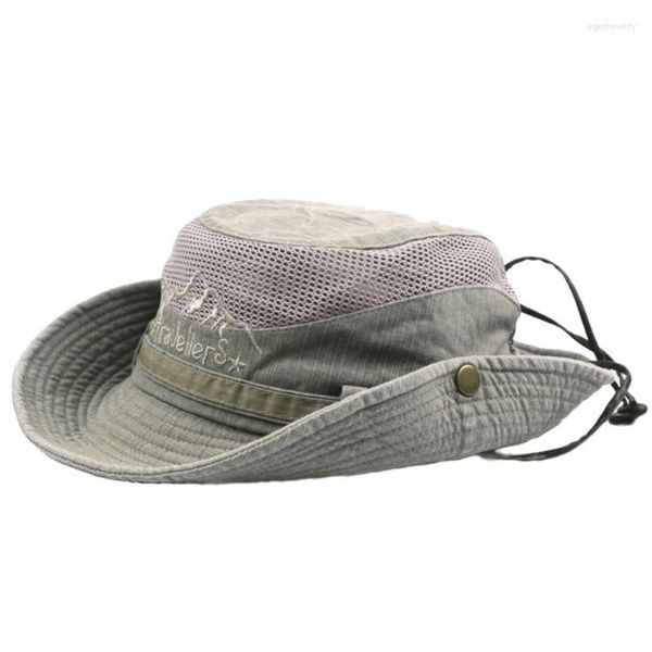 Cappelli a tesa larga Ricamo estivo Cappello da pescatore Visiera da uomo Secchio in rete Safari Cotton Outdoor Chapeus Moda Arrampicata Cab Sun Eger22