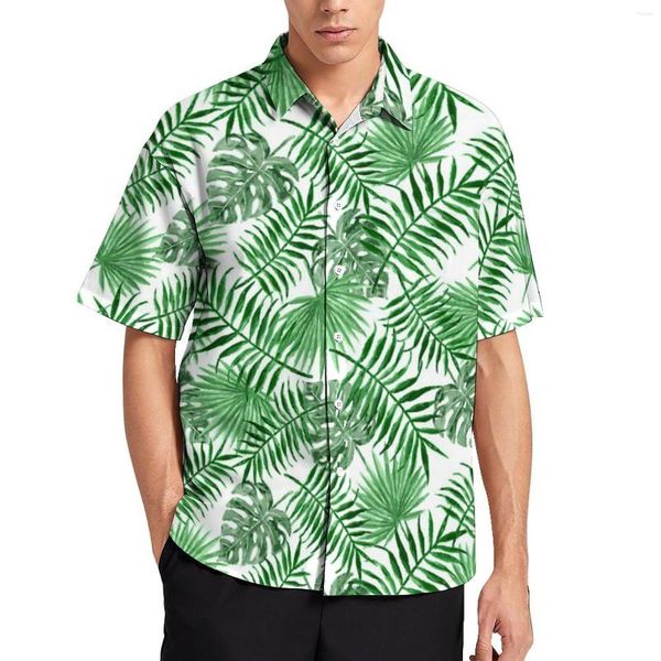 Camisas casuais masculinas Palmtree folhas de plantas tropicais camisa de praia impressa Blouses vintage de verão homem grande tamanho 3xl 4xl