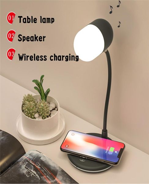 3 em 1 flexível lâmpada de mesa led carregamento usb com carregador sem fio bluetooth alto-falante mesa luz toque inteligente dimmer iluminação telefone c8513494