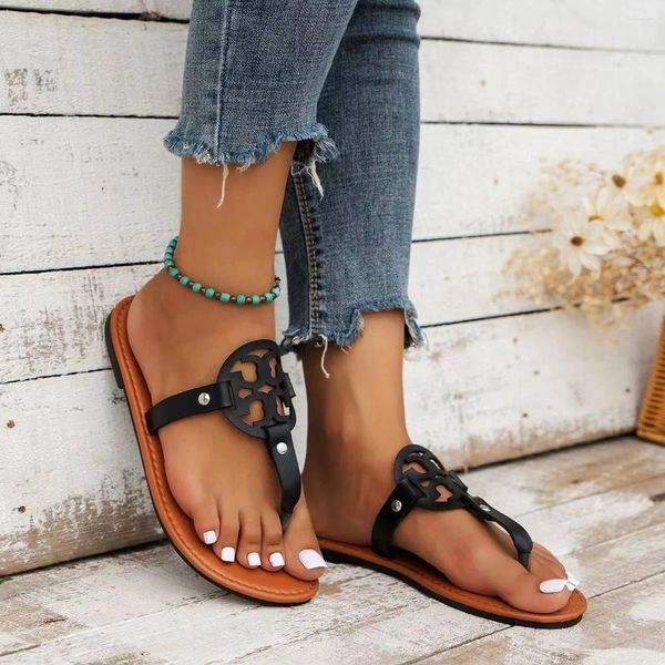 Sandalen Damen Flache Slipes Sommer Plus Size Damen Flip Flops Retro Offene Spitze Lässige Slide Schuhe Für Frauen Outdoor Weiblicher Tanga