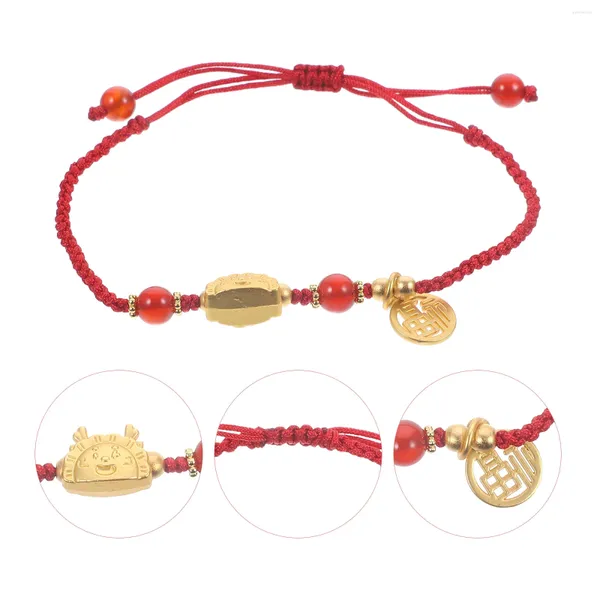 Charm Armbänder 2024 Drache Geflochtenes Armband Perlenstrang Chinesisches Glückssegen Zeichen Tier Rote Kordel Schmuck Jahr Geschenk