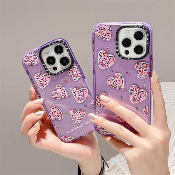 Custodie per cellulari CASETIFY Custodia per cellulare con glitter Love Heart per iPhone 14 13 12 11 Pro Max Cute Cookies Modello Acrilico Antiurto Cover trasparente J230421