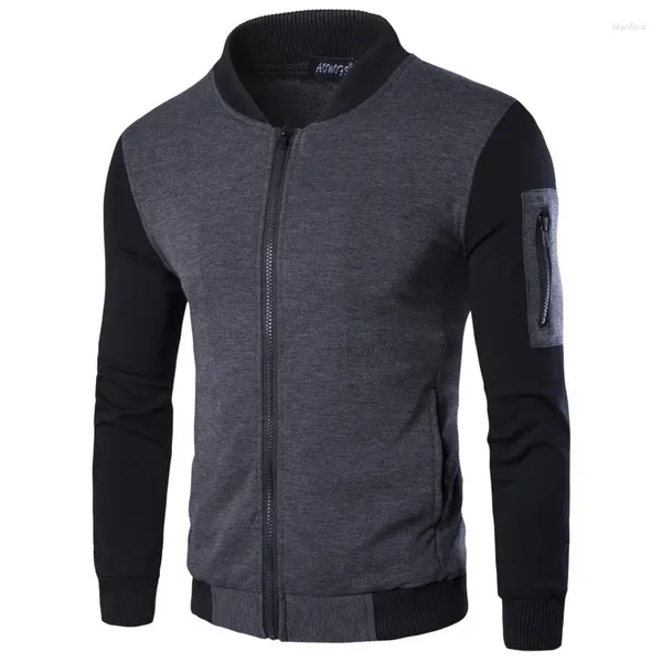 Giacche da uomo Primavera Autunno Giacca casual Cappotto Pathwork Colletto da baseball Abbigliamento universitario Stretch Slim Fit per uomo Nero Grigio