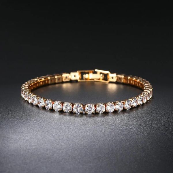 Теннисный браслет циркона 4 мм круглая полная алмазная золотая цепь поперечная хип-хоп ювелирные украшения11111111111