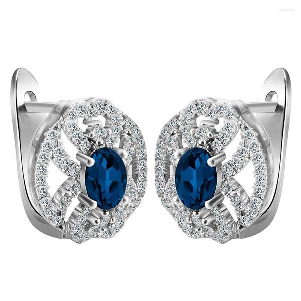 Серьги обручи белый золотой циркон Цирк CZ Gem Royal Blue Crystal Женская женщина подарок большая цена продвижения