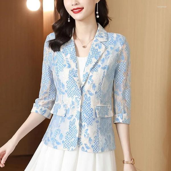 Ternos femininos Lace Women Blazer Jacket Spring Summer Summer Thin Korean One Button