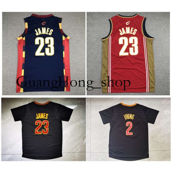 GH Lebron Cavalier Basketball Jersey Clevelands Kyrie Irving Mitch Ness James Azul Vermelho Preto Tamanho S-XXL