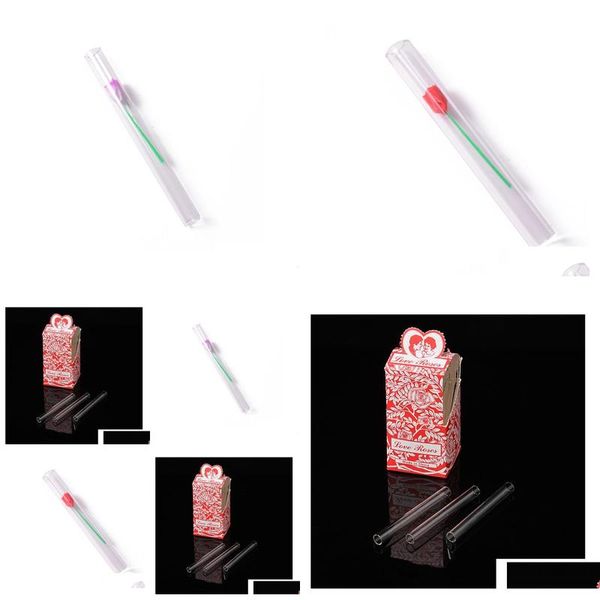 Tubi per fumatori Tubo in vetro Love Rose con fiore in plastica all'interno 36 pezzi in una scatola Accessorio per pipa per fumo Consegna a goccia Giardino domestico Dhvz1