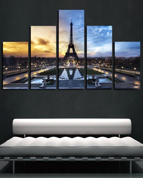 5 pannelli Torre Eiffel Parigi Paesaggio Opere d'arte Giclée Canvas Wall Art per Kid Home Wall Decor Poster astratto Stampa su tela Olio Pai9491413