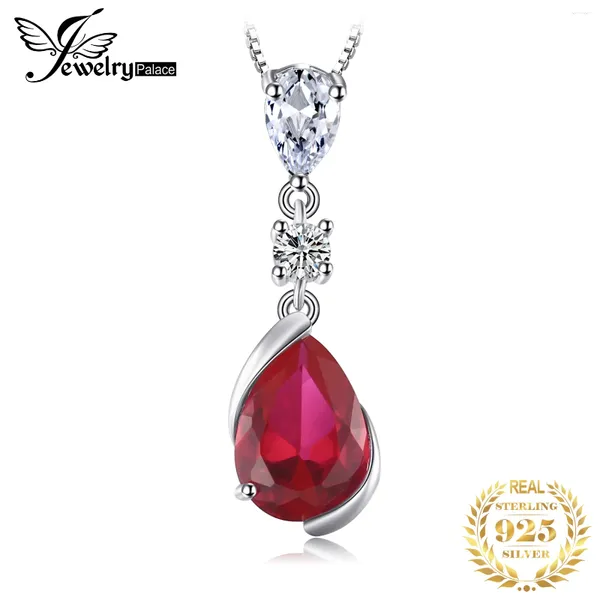 Pingentes JewelryPalace 2.6ct Pear Criado Red Ruby 925 Sterling Silver Pingente Colar Para Mulher Moda Gemstone Jóias Sem Corrente