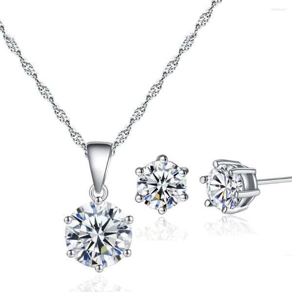 Halskette Ohrringe Set N32E05BK Zirkonia Hochzeit und Ohrring zweiteiliger Schmuck für Frauen Braut Brautjungfer Geschenk