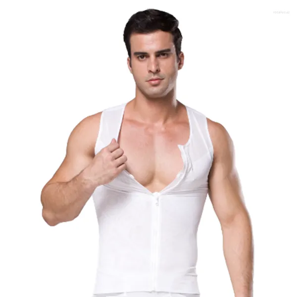 Modeladores de corpo masculino abdômen espartilho malha moldar colete beleza roupas íntimas com zíper