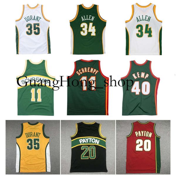 S GH Detlef Schrempf Supersonic Kevin Durant Maglia da basket Seattle Ray Allen Mitch e Ness Gary Payton Shawn Kemp Giallo Verde Bianco