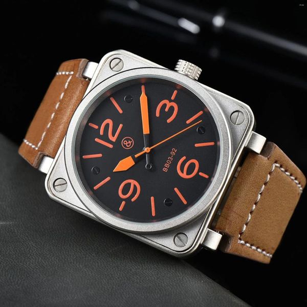 Armbanduhren Original Marke Männer Automatische Mechanische Uhr Glocke Braunes Leder Schwarz Ross Gummi 46mm Großes Zifferblatt Für Clcoks