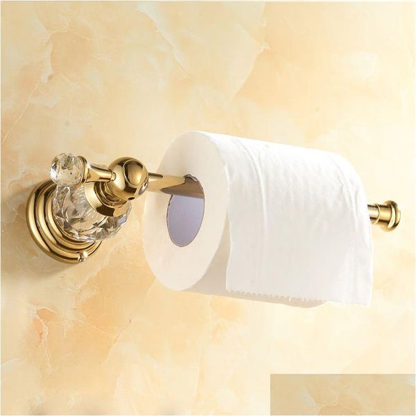 Soportes de papel higiénico Soporte pulido de oro Latón macizo Accesorio de rollo de baño Montaje en pared Tejido de cristal Y200108 Entrega de gotas Inicio Gar Dhda2