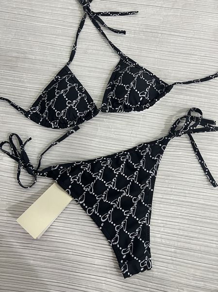 Luxus-Bikini-Designer, sexy Strand-Bikinis, Badeanzug, modischer Brief, bedruckt, Schnürung, Sommer-Split-Badeanzug für Frauen AA