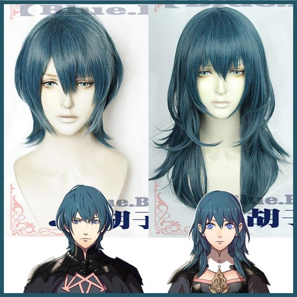 Partyzubehör Fire Emblem ThreeHouses Byleth Lang / Kurz Blau Cosplay Hitzebeständiges Kunsthaar Karneval Halloween Gratis Perückenkappe