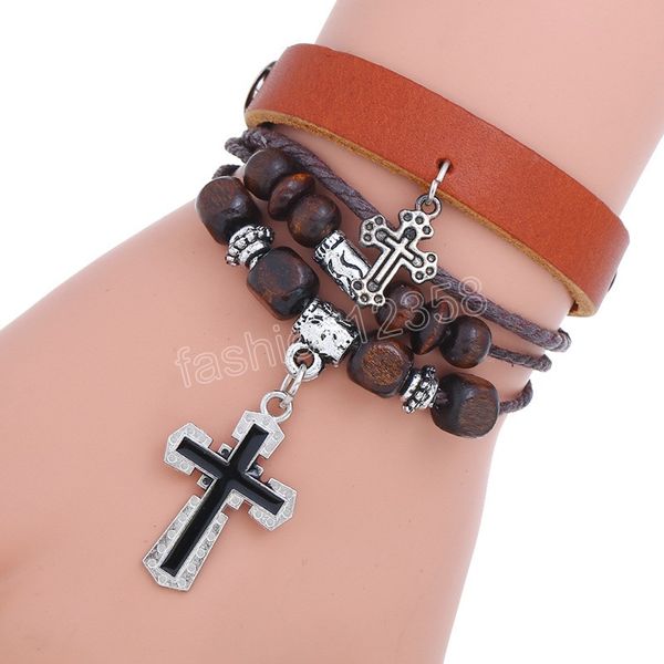 Pulseira multilayer de miçanga criativa Pulseira cruzada de jóias simples amantes de jóias de couro pulseira pulseira pulseira de pulso