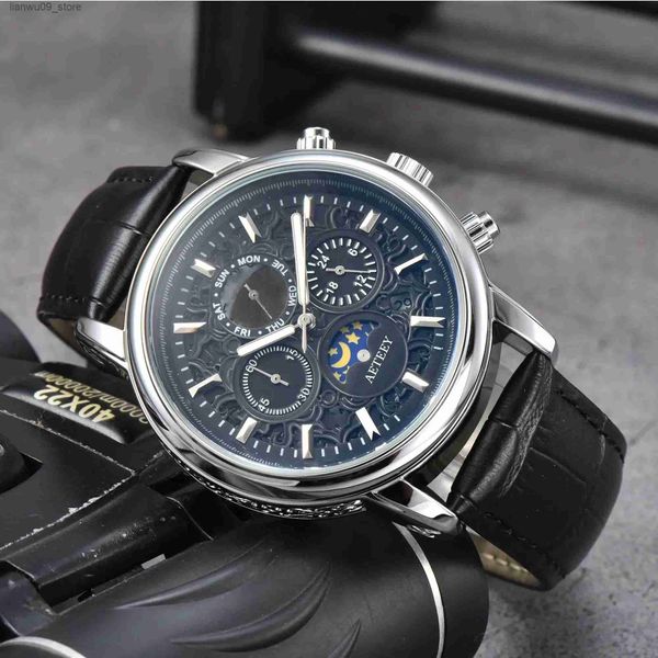 Relógios de pulso 2023 Top Marca Original Relógios de Luxo para Mens Multifuncional Data Automática Moda Couro Cronógrafo Moonphase AAA ClocksQ231123