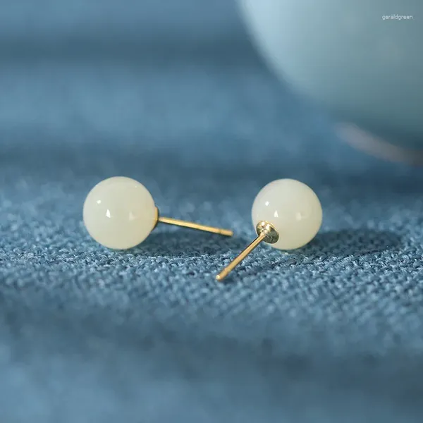 Ohrstecker Shining U S925 Silber Hetian Jade Runde Perle Chinesischen Stil Edlen Schmuck Für Frauen
