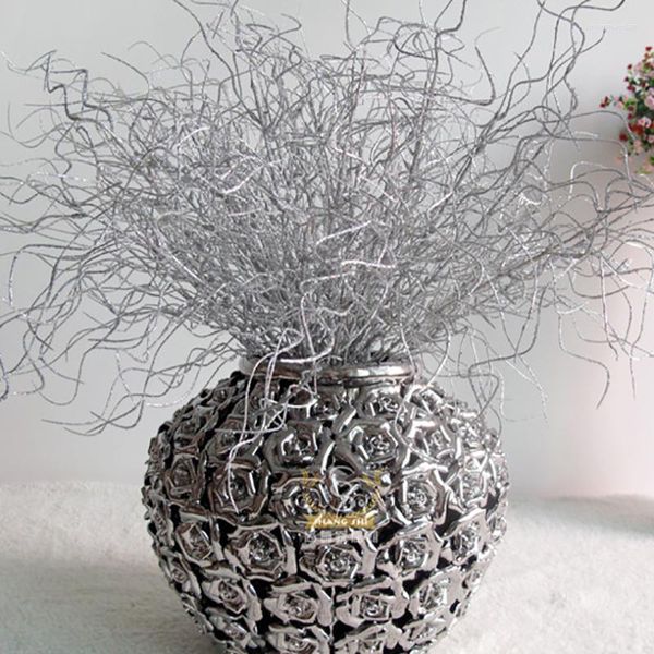 Fiori decorativi Ramo essiccato artificiale Fiore glitterato Decorazione per albero di Natale Materiale di base in polvere dorata di corallo